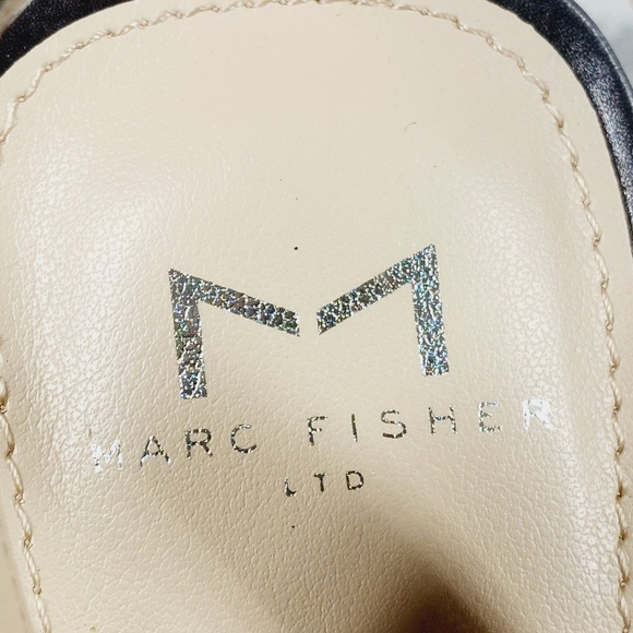 New Marc Fisher Karima Black Metallic Ankle Strap Heels Sandals T644 - Picture 10 of 14